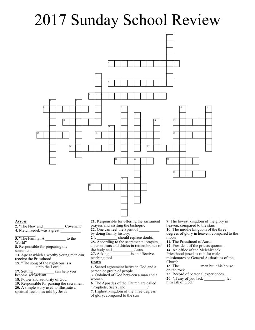 2017 Sunday School Review Crossword