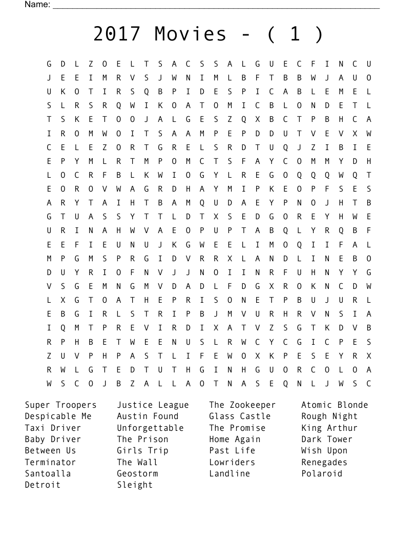 2017   Movies   -   (  1  ) Word Search