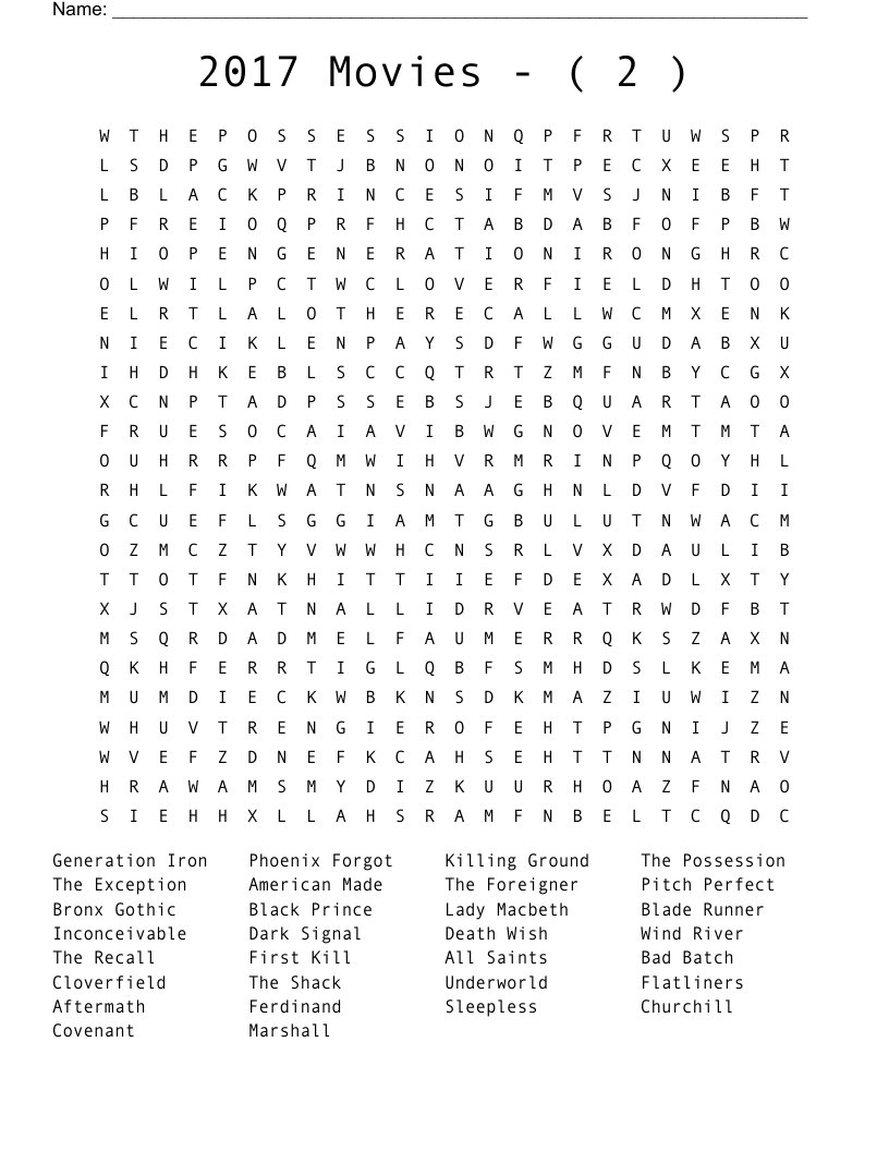 2017   Movies   -   (  2  ) Word Search