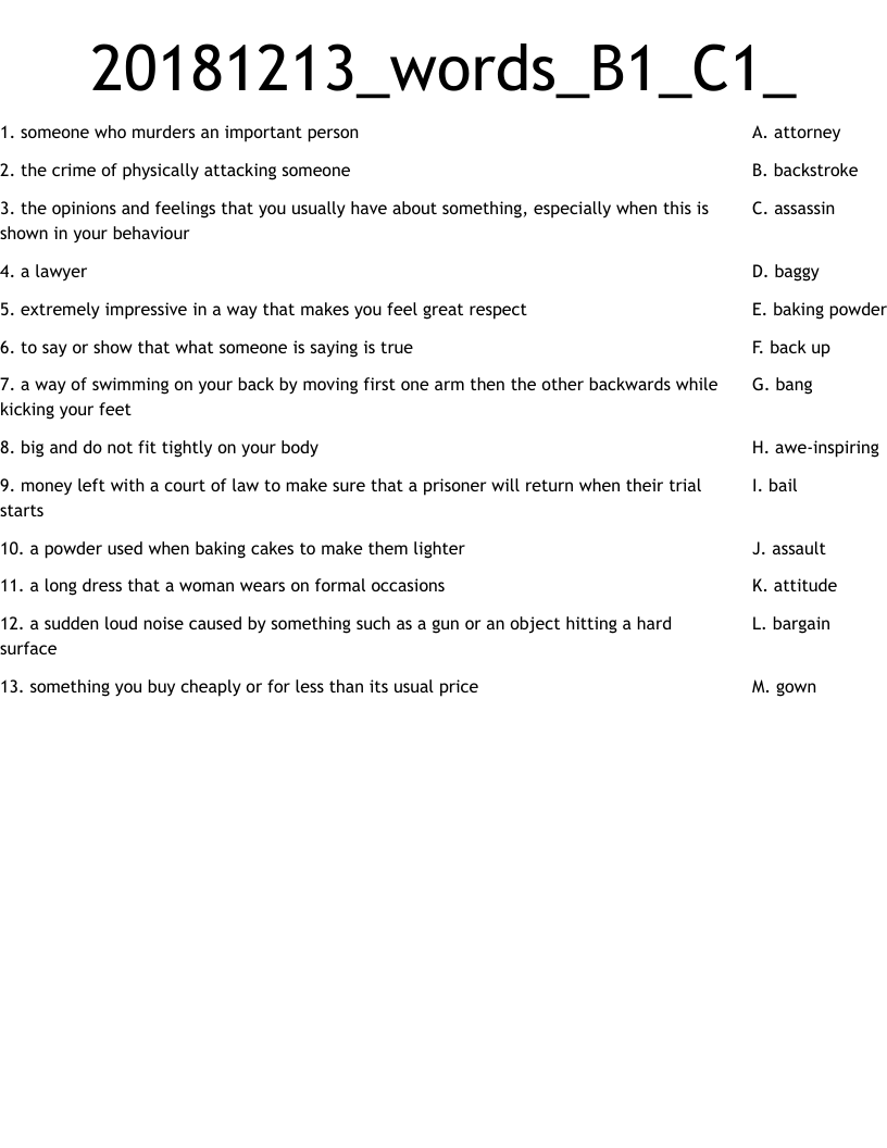 20181213_words_B1_C1_ Worksheet