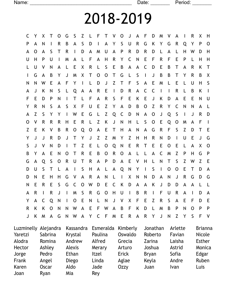 2018-2019 Word Search
