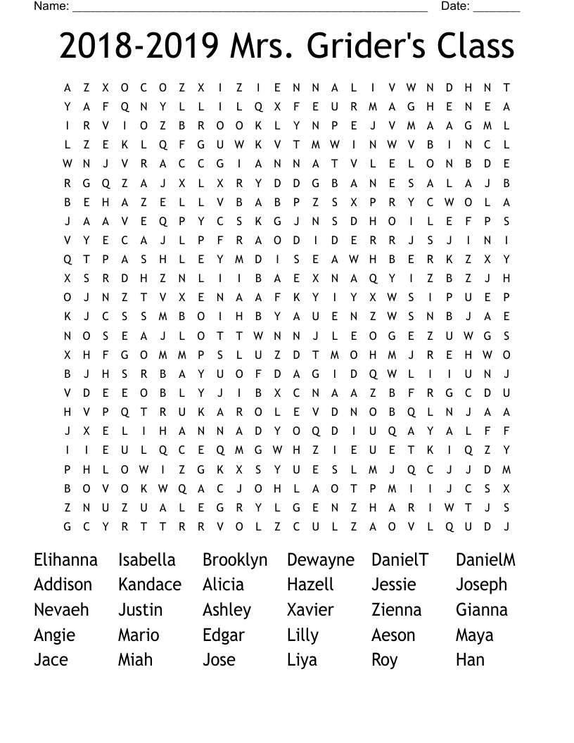 2018-2019 Mrs. Grider's Class Word Search