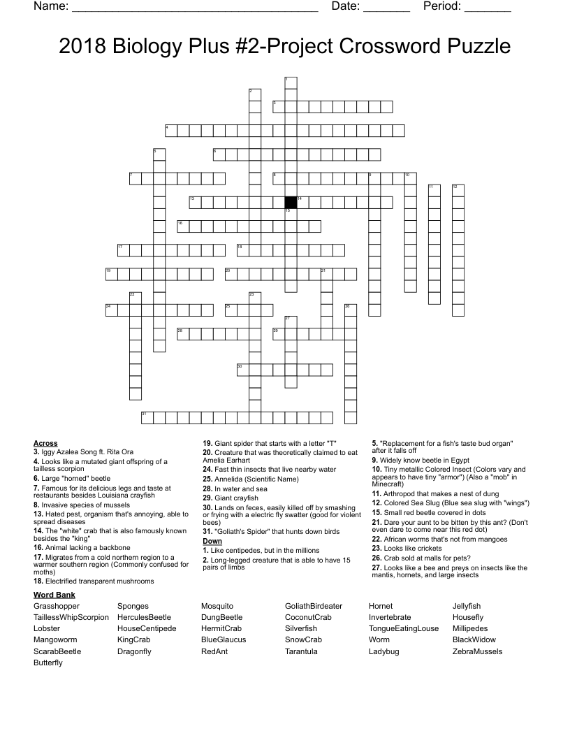 2018 Biology Plus #2-Project Crossword Puzzle