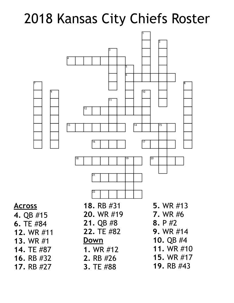 2018 Kansas City Chiefs Roster Crossword