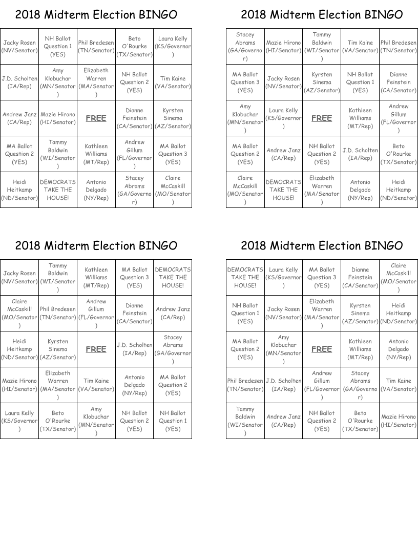 2018 Midterm Election BINGO 