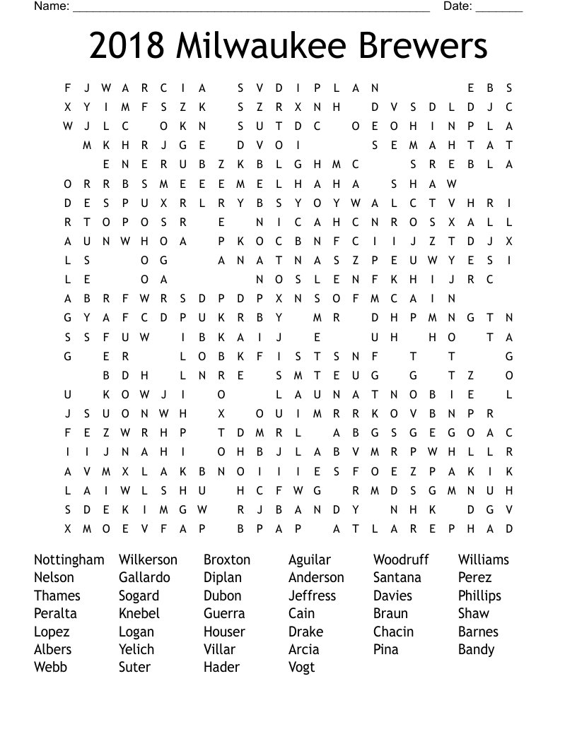 2018 Milwaukee Brewers Word Search