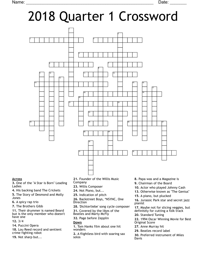 2018 Quarter 1 Crossword