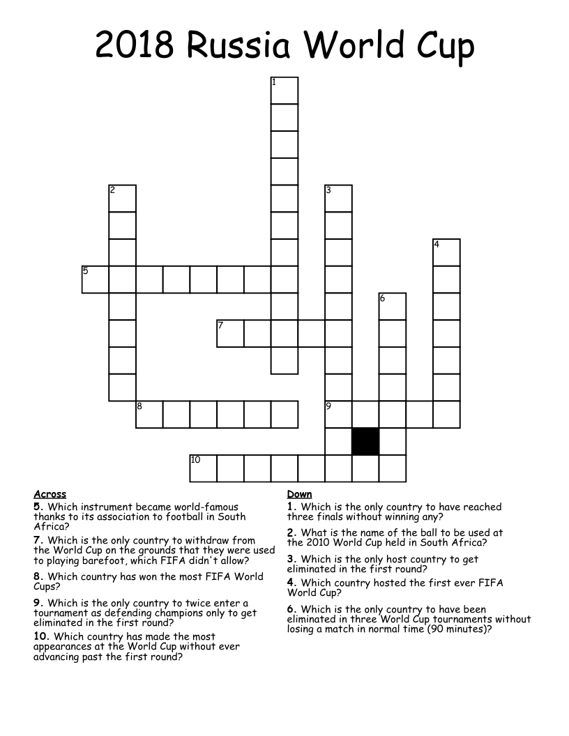 2018 Russia World Cup Crossword