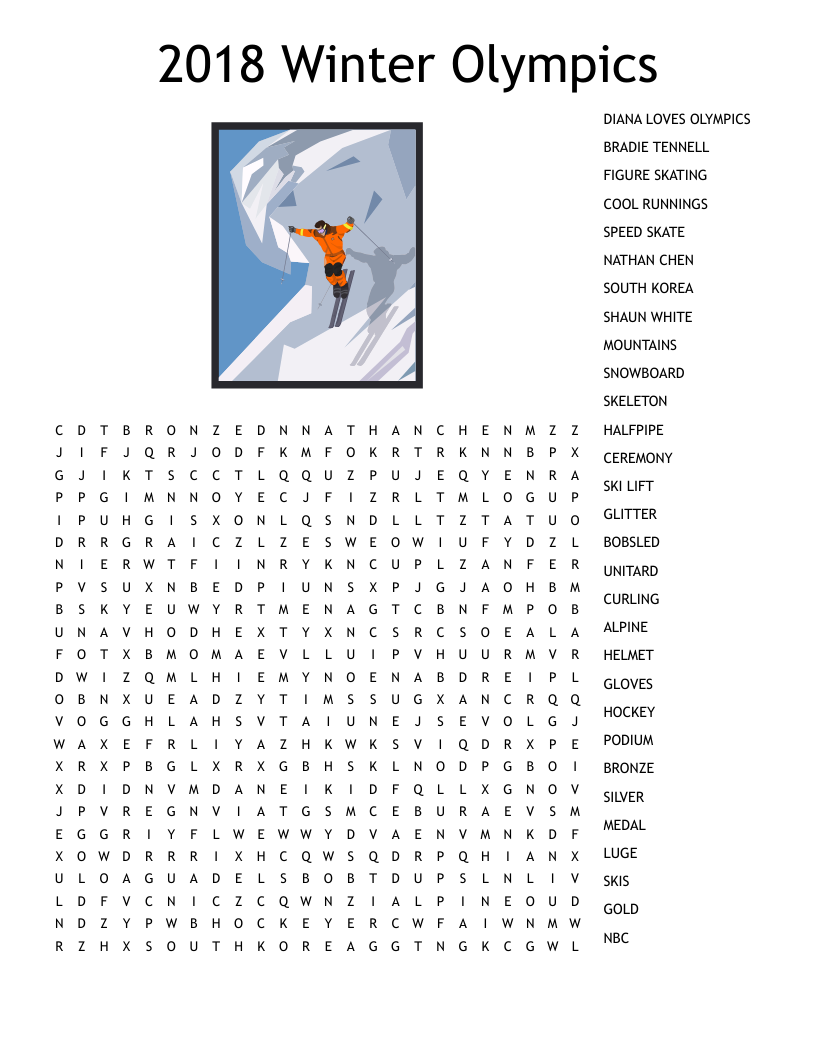 2018 Winter Olympics Word Search