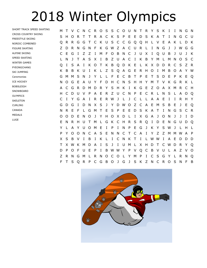 2018 Winter Olympics  Word Search