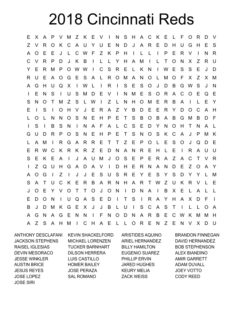 2018  Cincinnati Reds Word Search