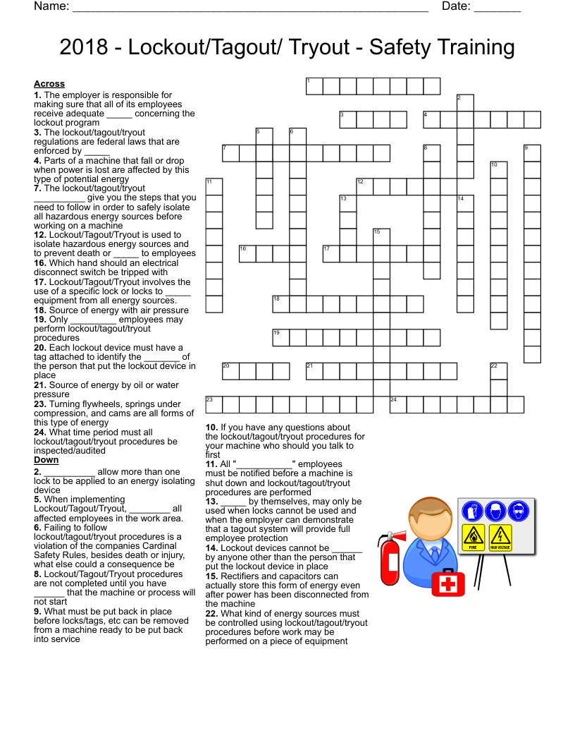 2018 - Lockout/Tagout/ Tryout - Safety Training Crossword