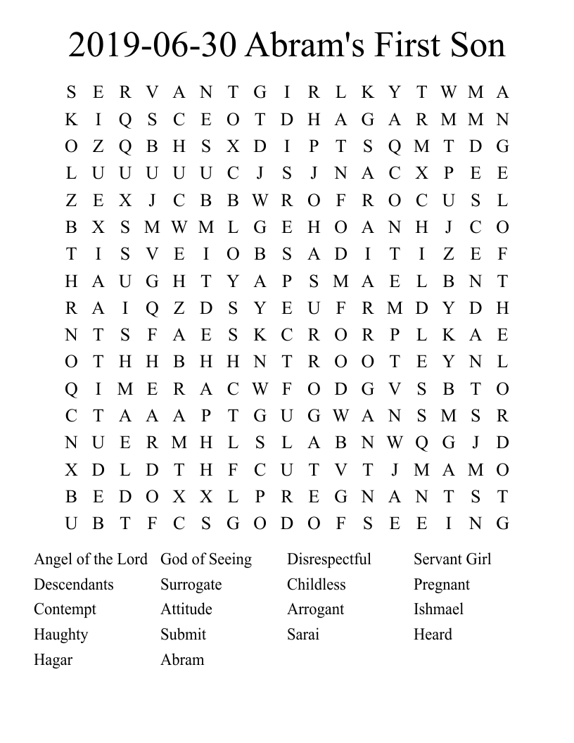 2019-06-30 Abram's First Son Word Search