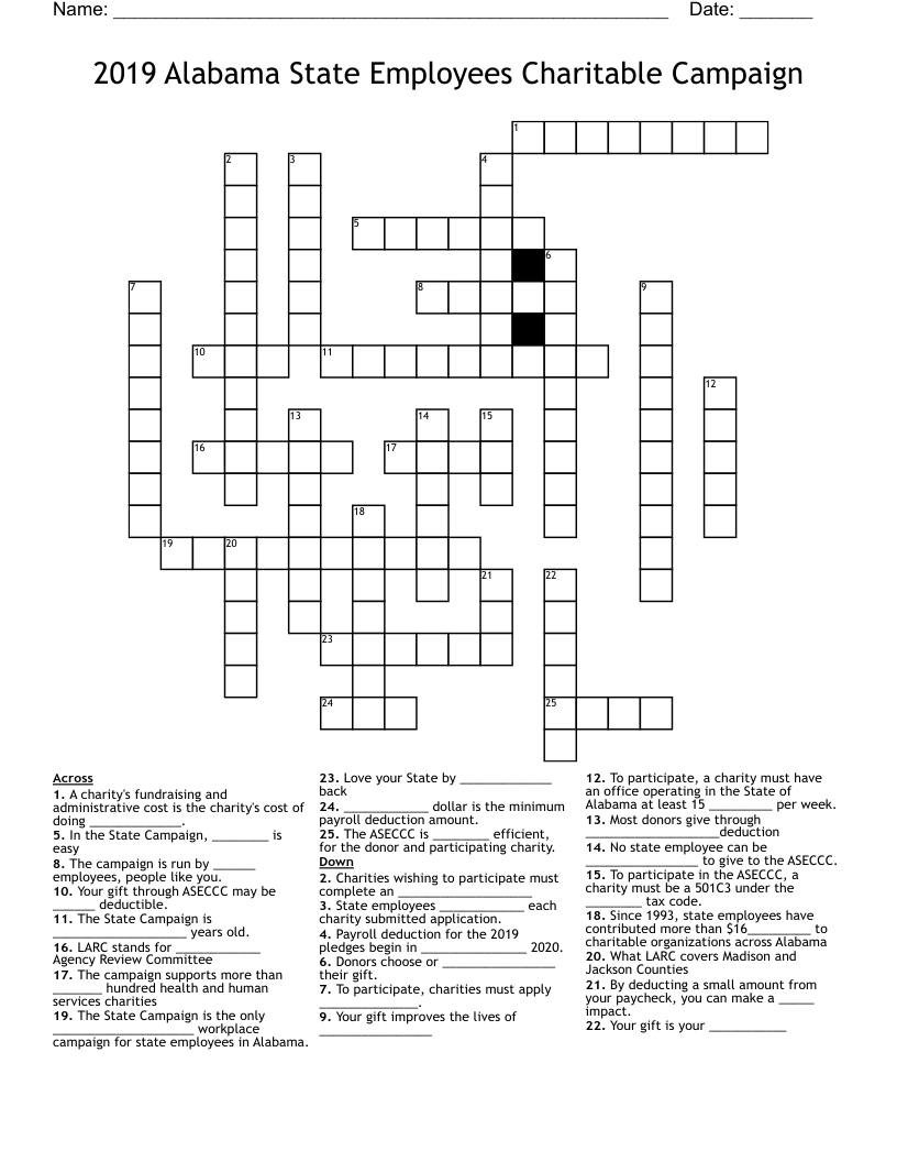 2019 Alabama State Employees Charitable Campaign Crossword