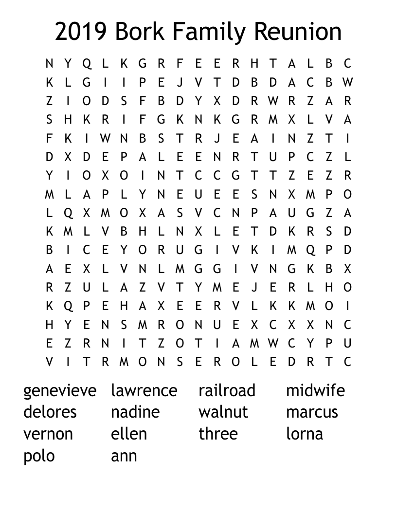 2019 Bork Family Reunion Word Search