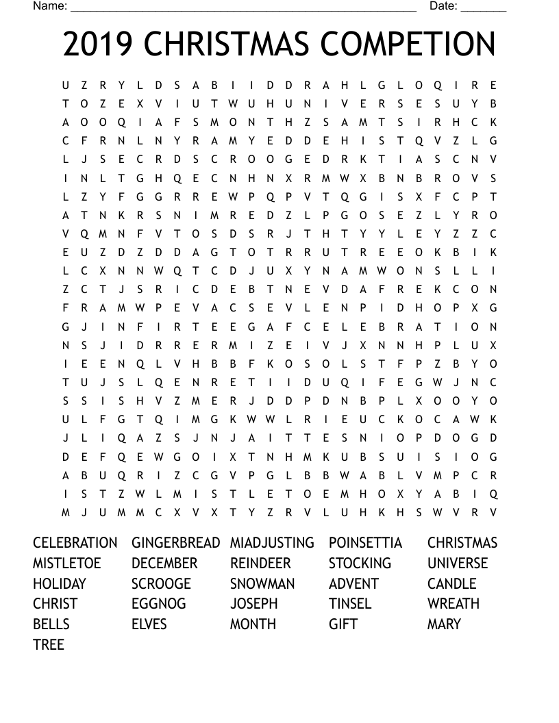 2019 CHRISTMAS  COMPETION Word Search