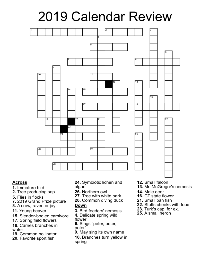 2019 Calendar Review Crossword