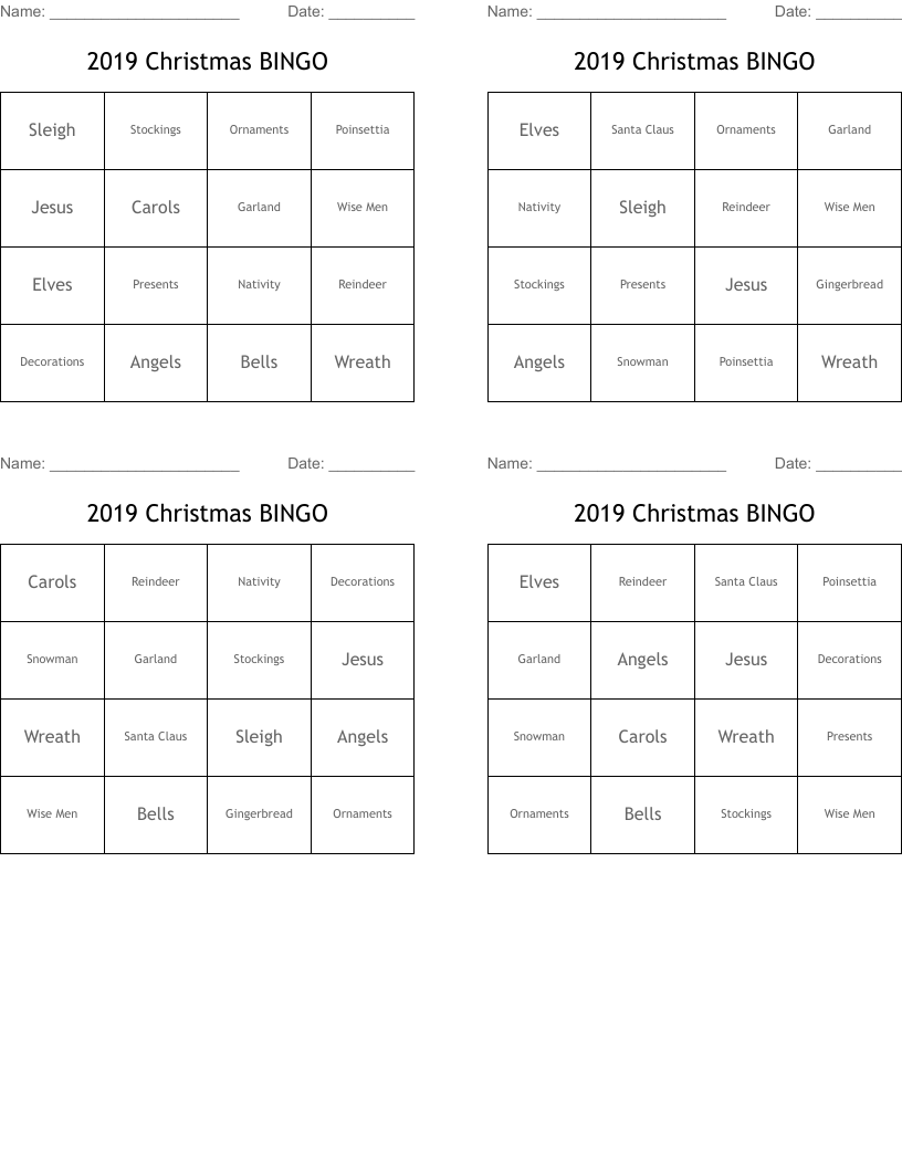 2019 Christmas BINGO
