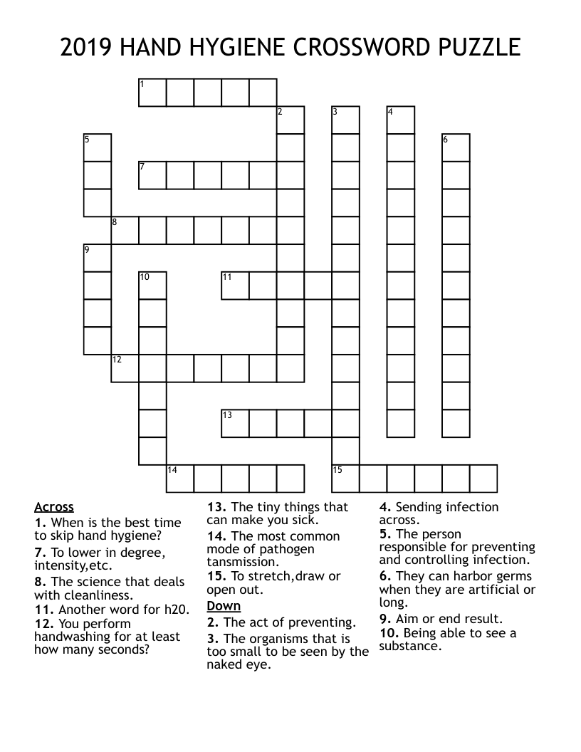 2019 HAND HYGIENE CROSSWORD PUZZLE