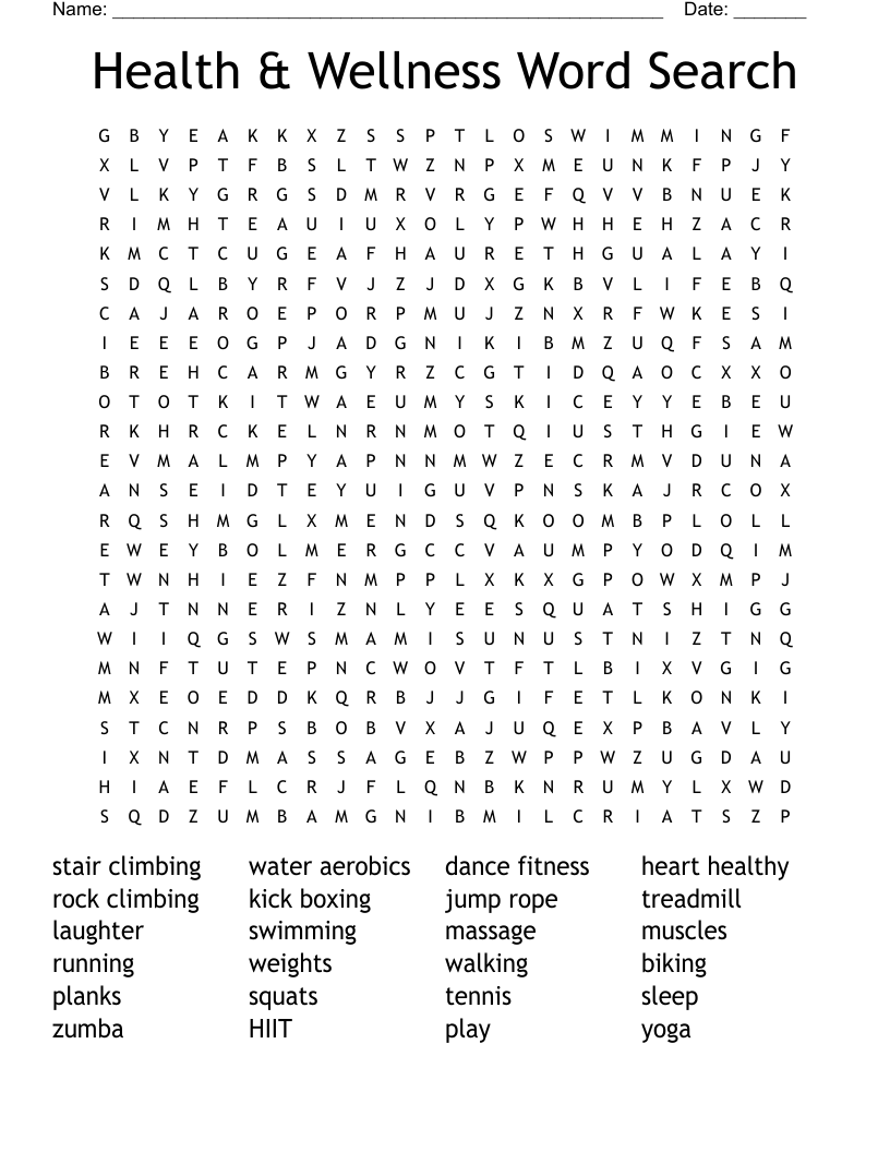 Health & Wellness Word Search