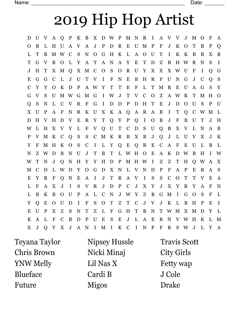 2019 Hip Hop Artist  Word Search