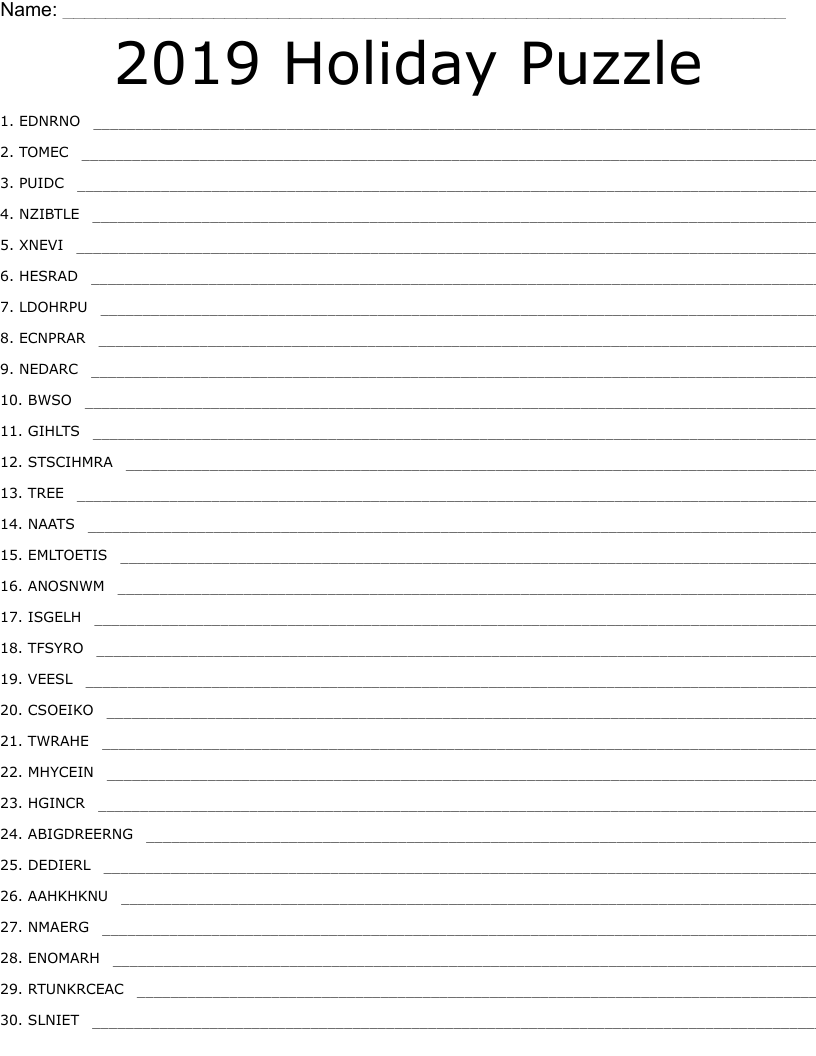 2019 Holiday Puzzle Word Scramble