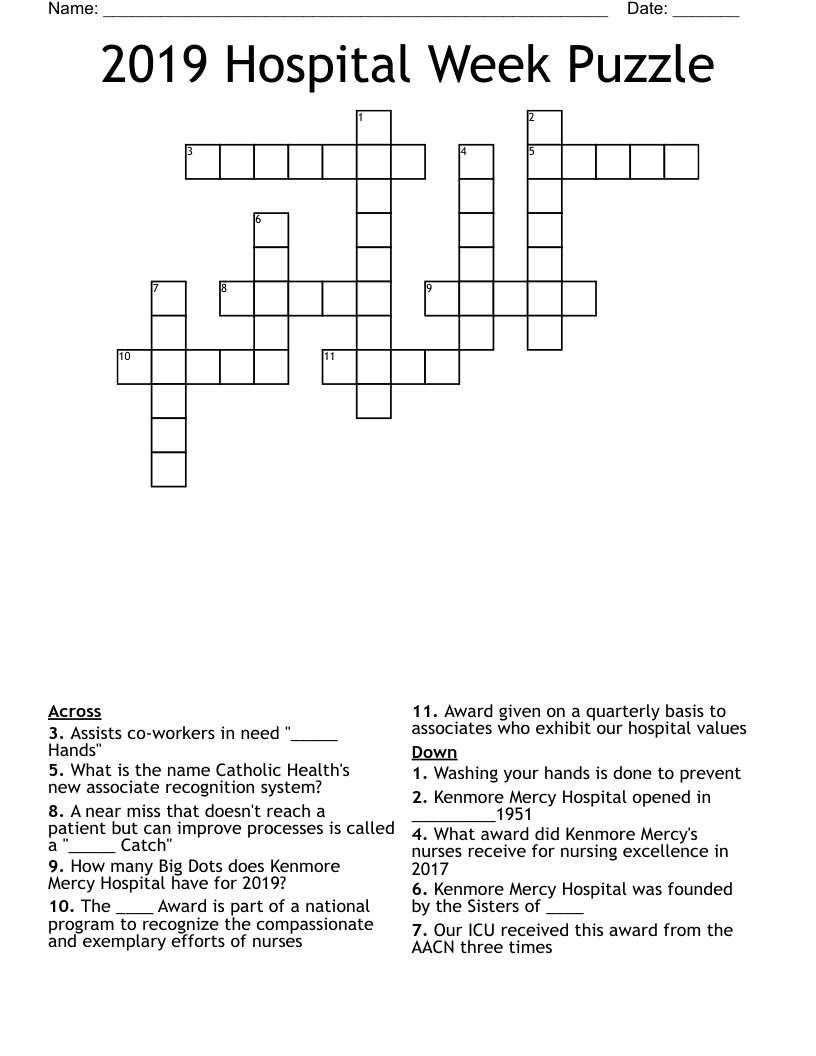 2019 Hospital Week Puzzle Crossword