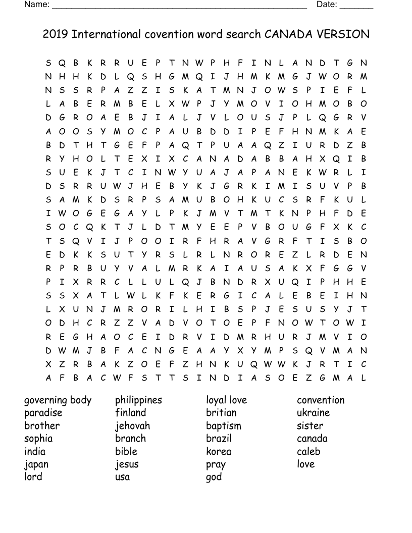 2019 International covention word search CANADA VERSION