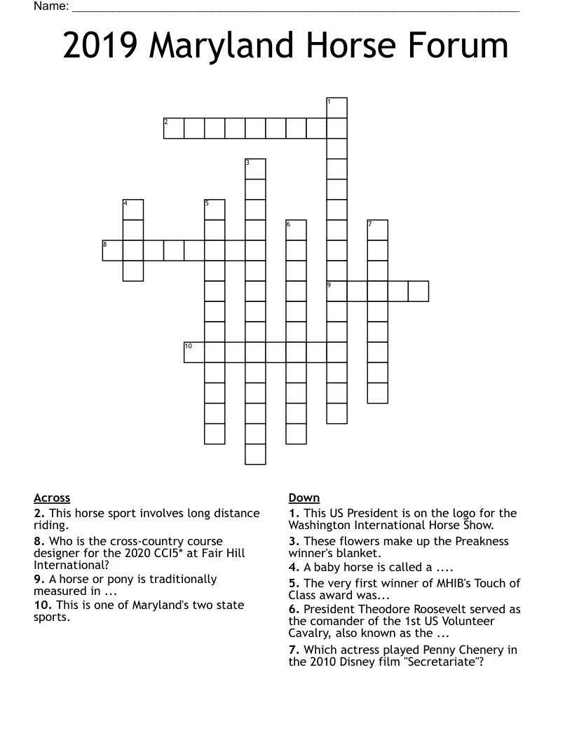 2019 Maryland Horse Forum Crossword
