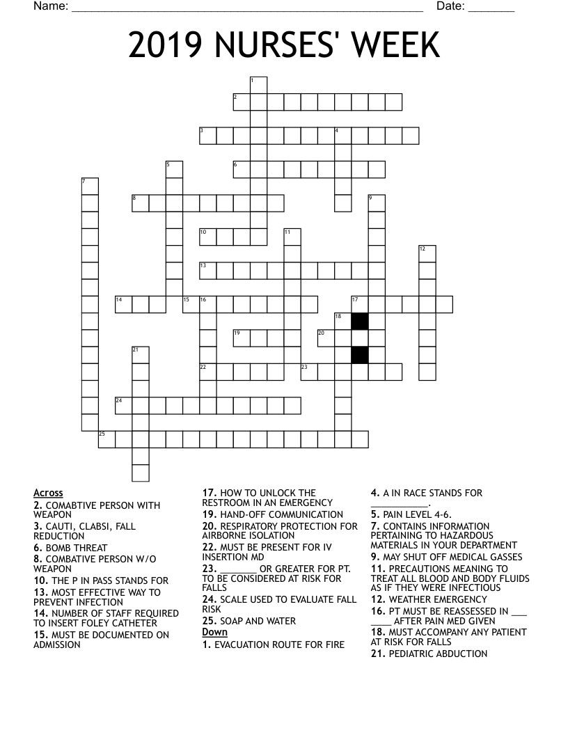 2019 NURSES' WEEK Crossword