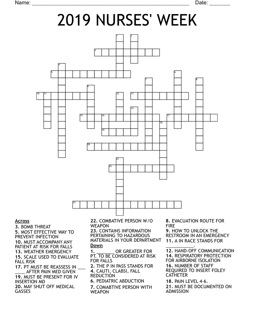2019 NURSES' WEEK Crossword
