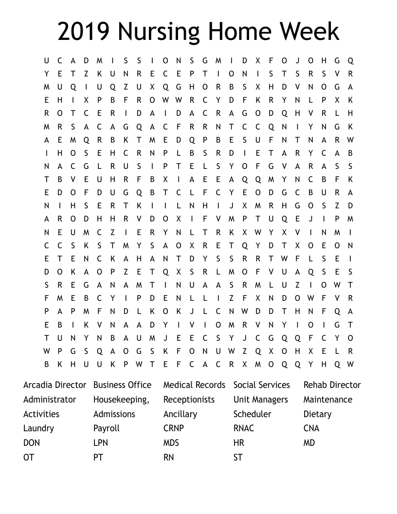 2019 Nursing Home Week Word Search