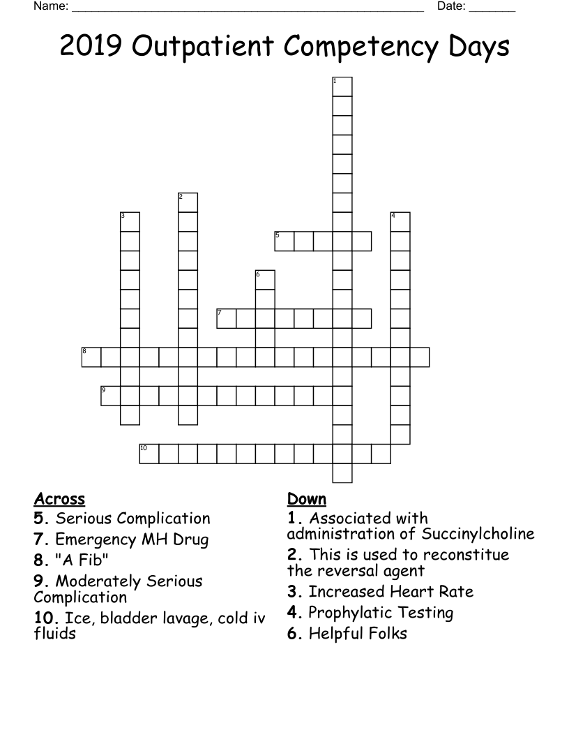 2019 Outpatient Competency Days Crossword