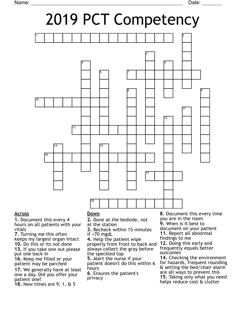 2019 PCT Competency Crossword