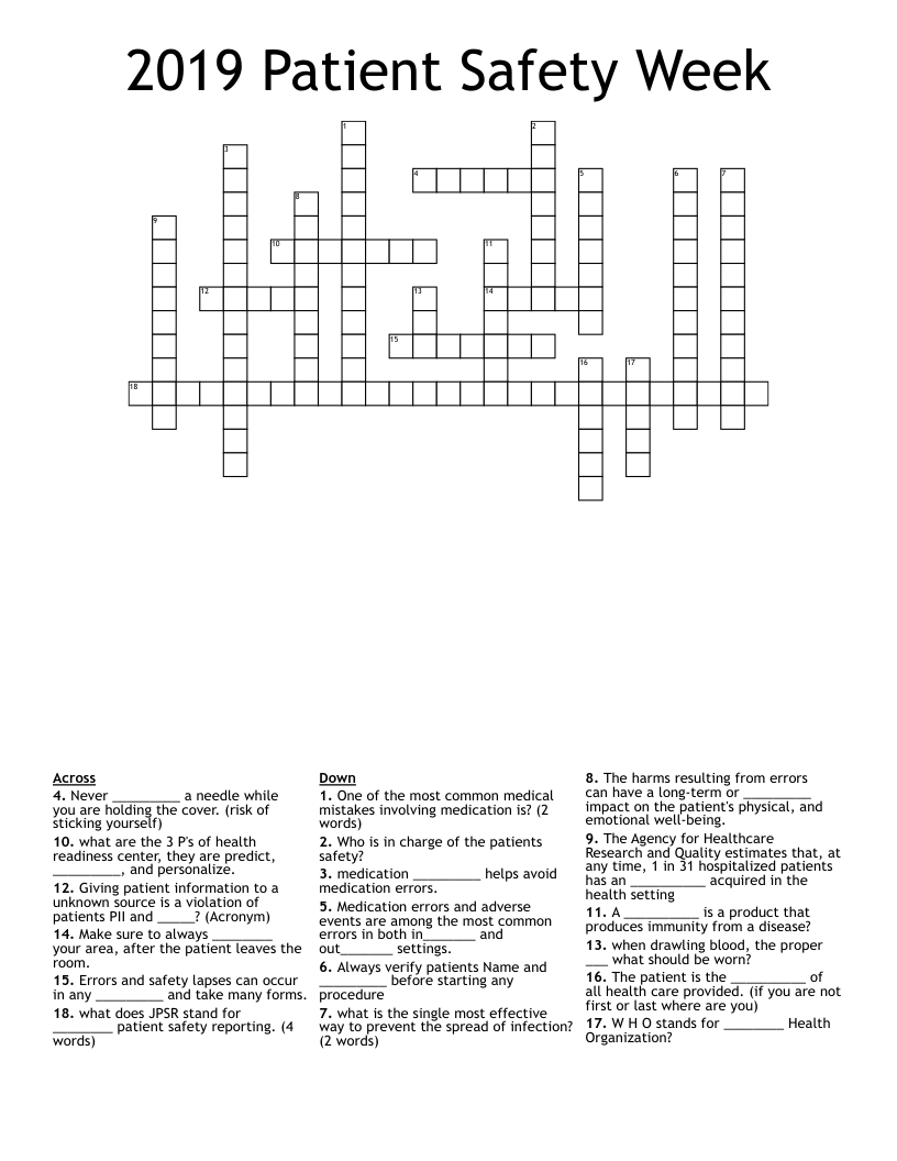 2019 Patient Safety Week Crossword