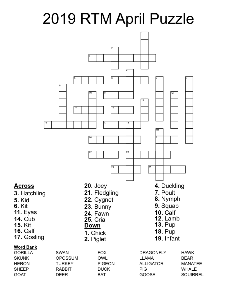 2019 RTM April Puzzle Crossword