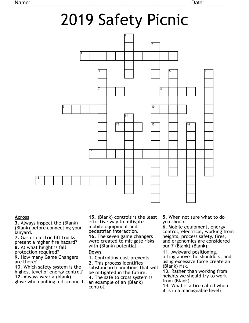 2019 Safety Picnic Crossword