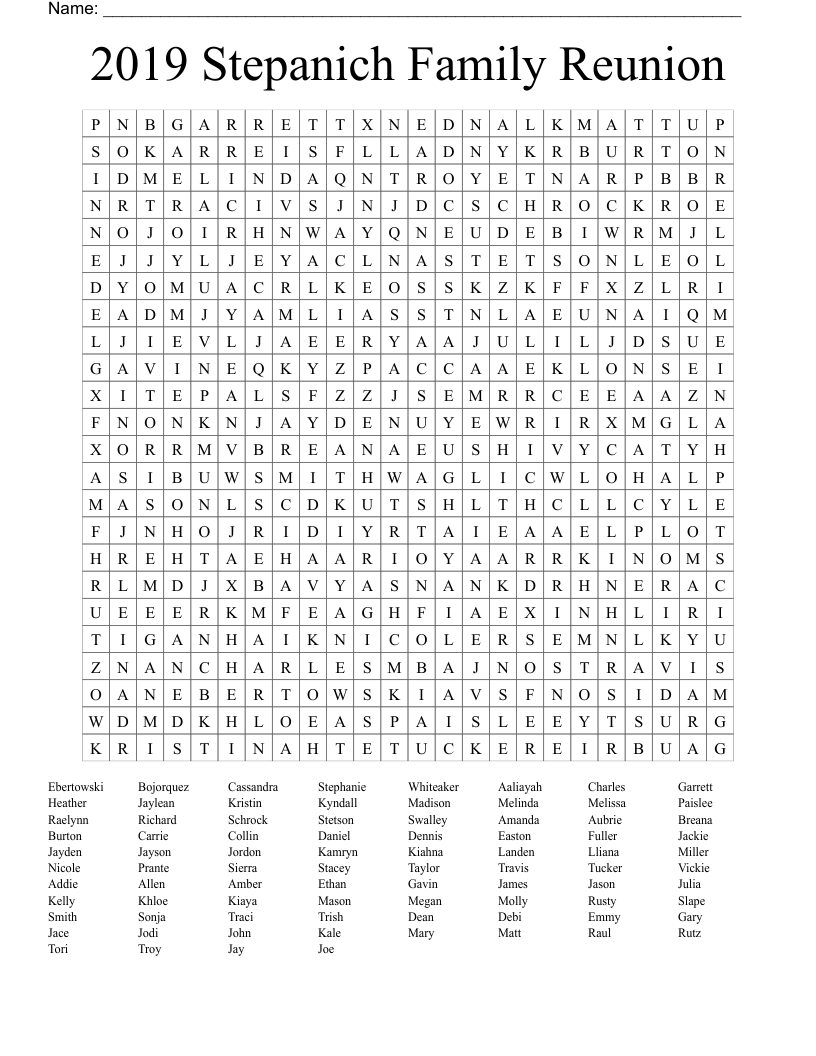 2019 Stepanich Family Reunion  Word Search