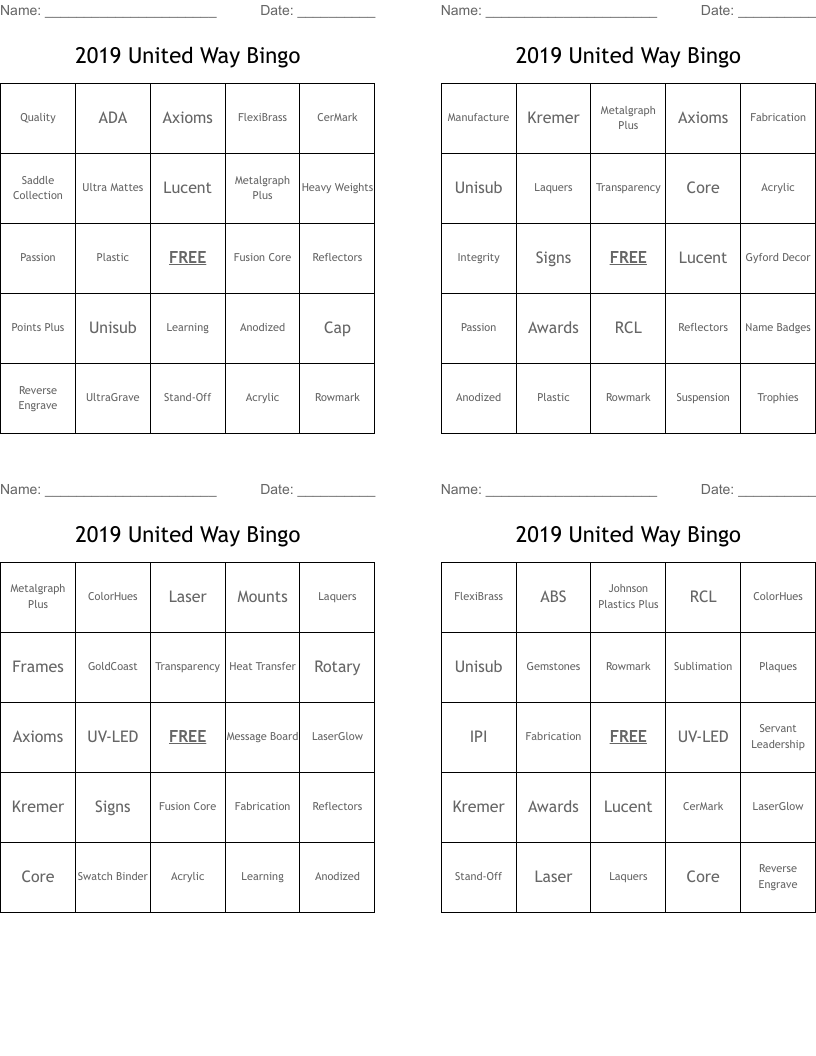 2019 United Way Bingo