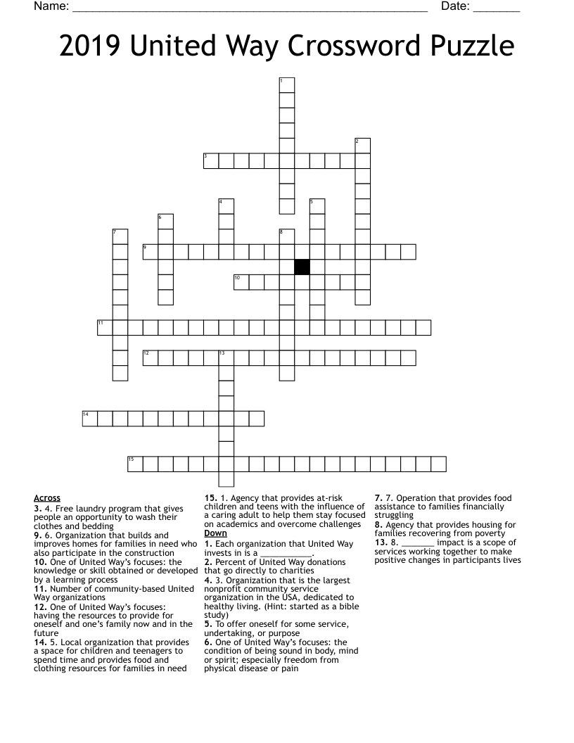 2019 United Way Crossword Puzzle
