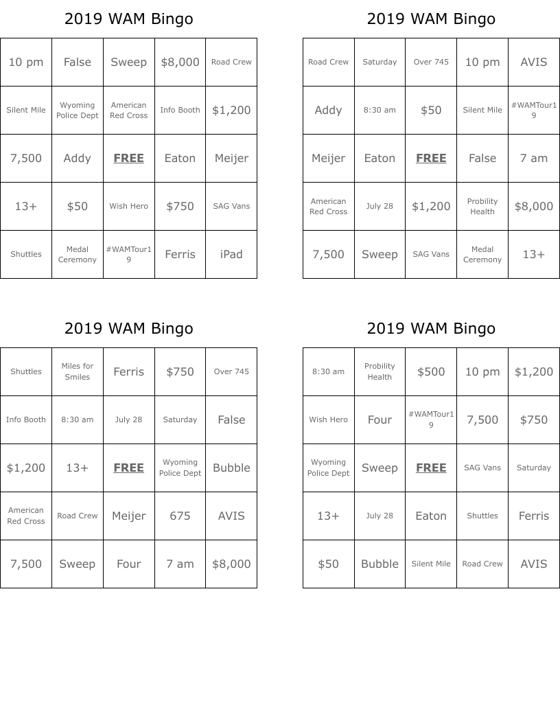 2019 WAM Bingo