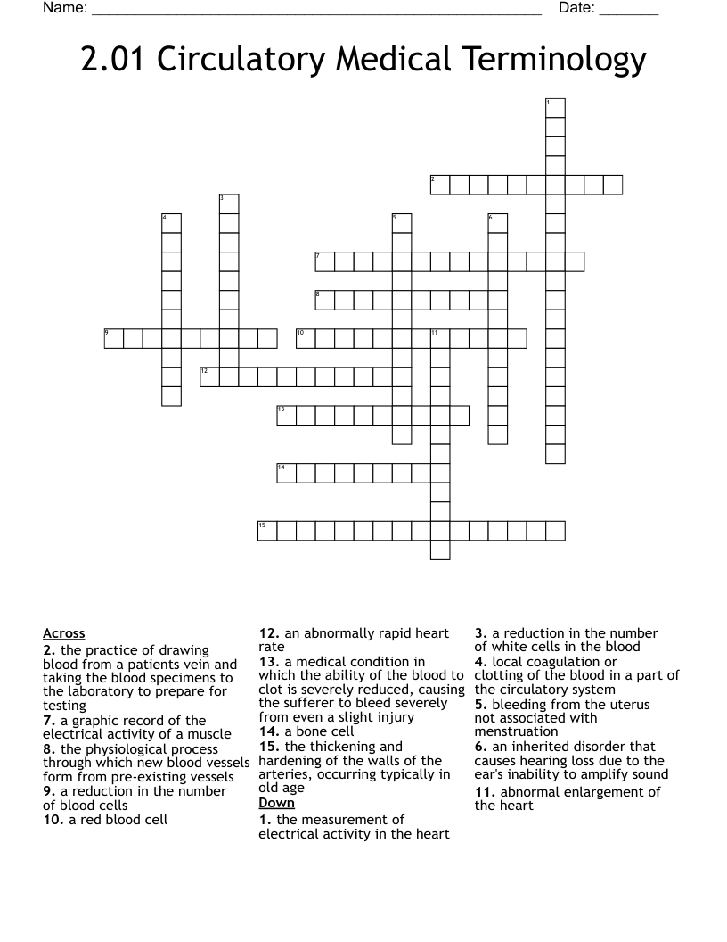2.01 Circulatory Medical Terminology  Crossword