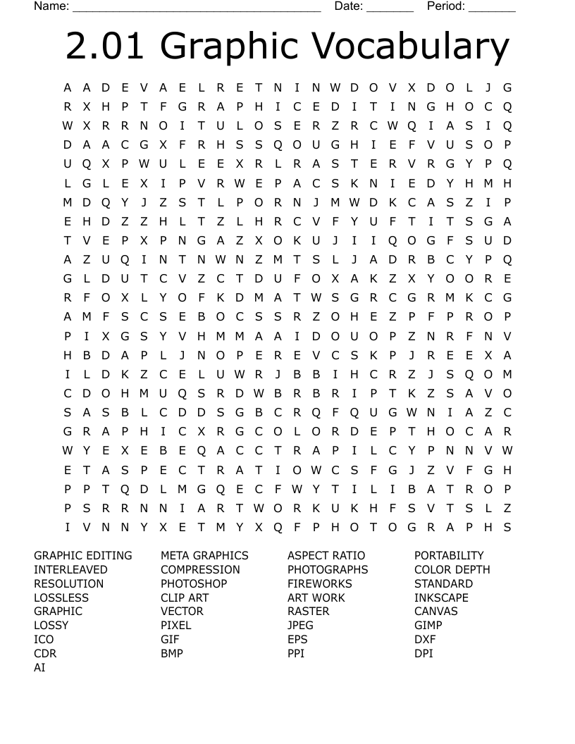 2.01 Graphic Vocabulary Word Search