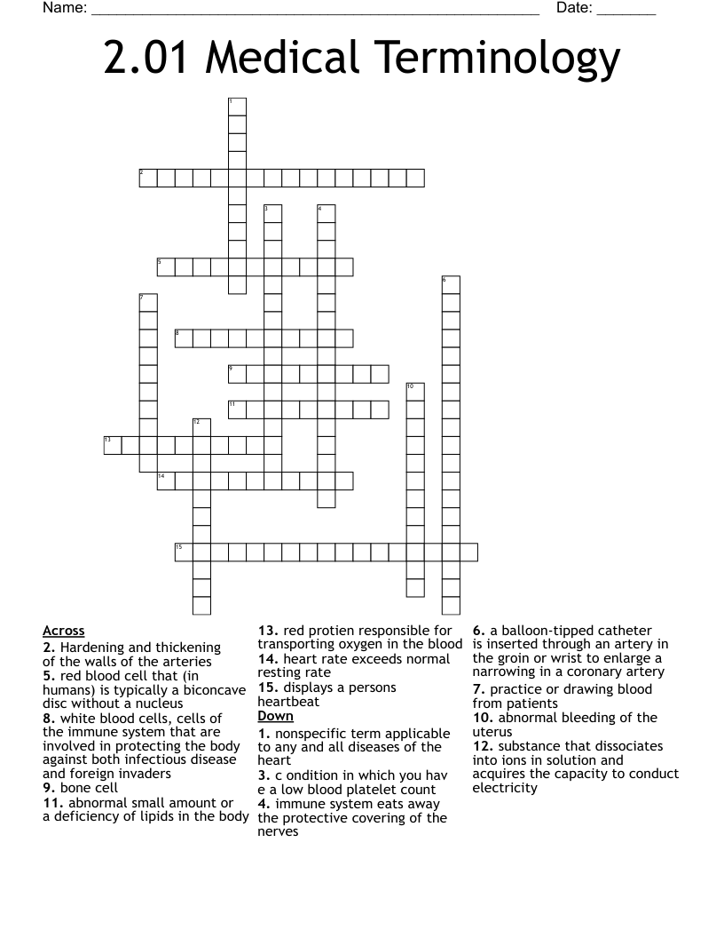 2.01 Medical Terminology  Crossword
