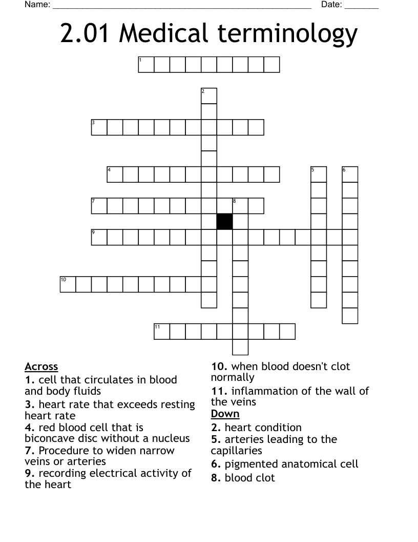 2.01 Medical terminology  Crossword