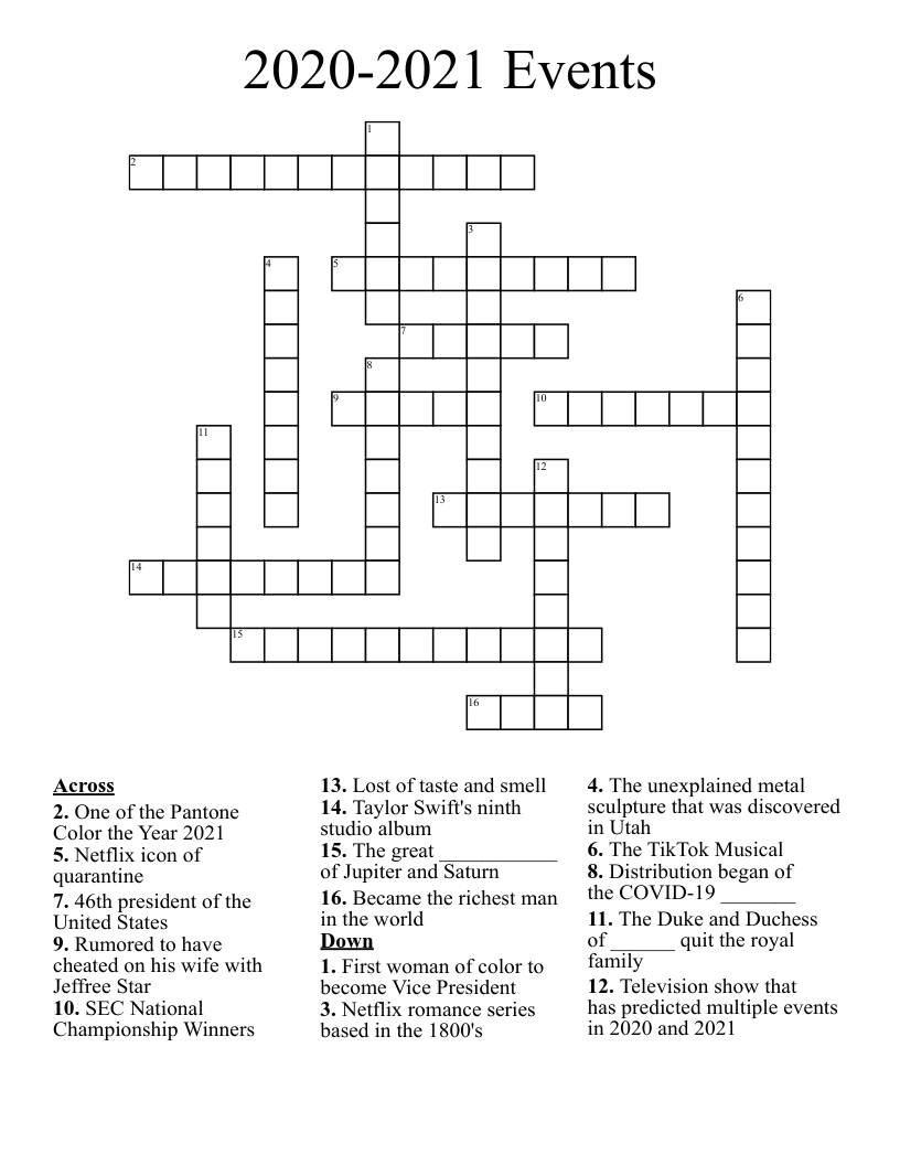 2020-2021 Events Crossword