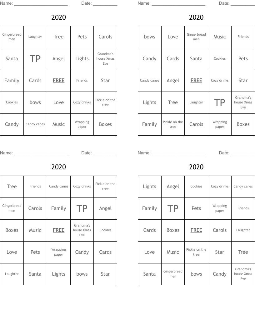 2020 Bingo Cards