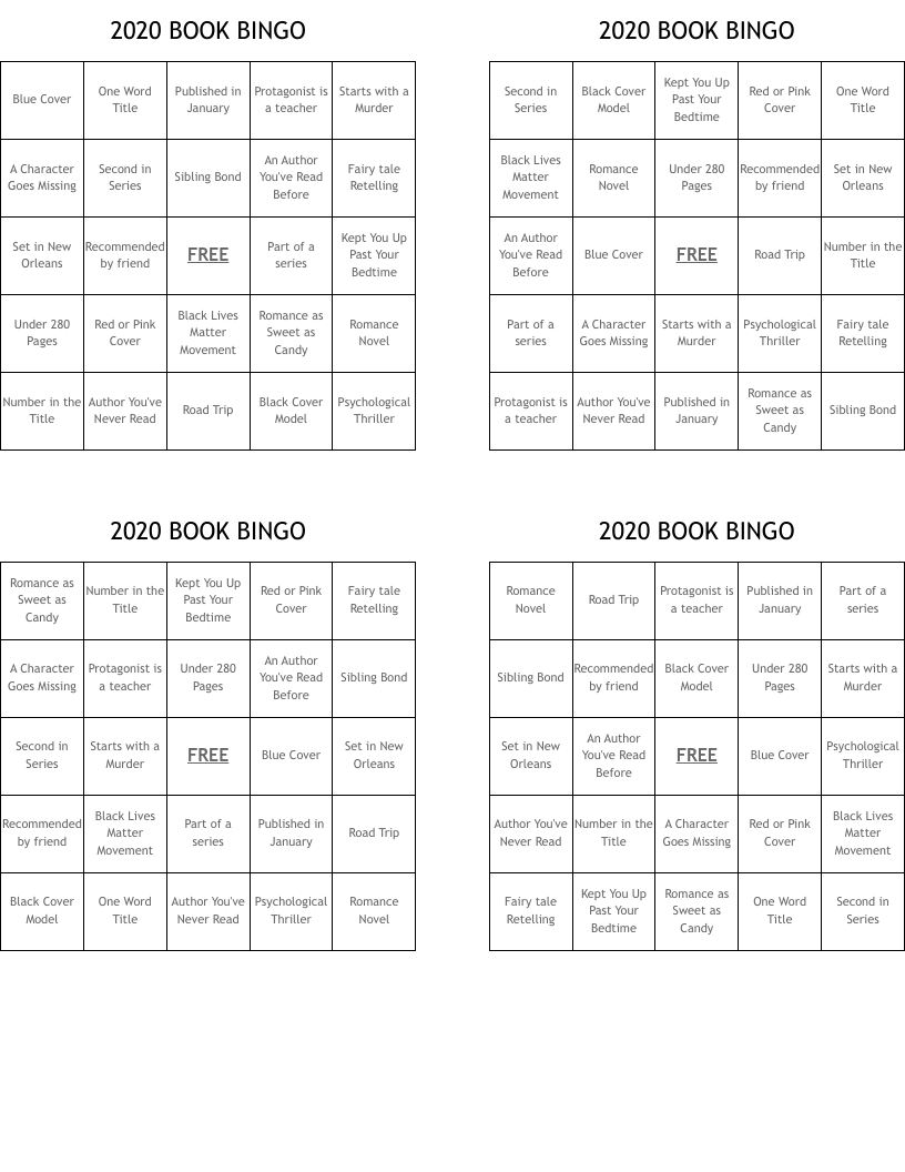 2020 BOOK BINGO