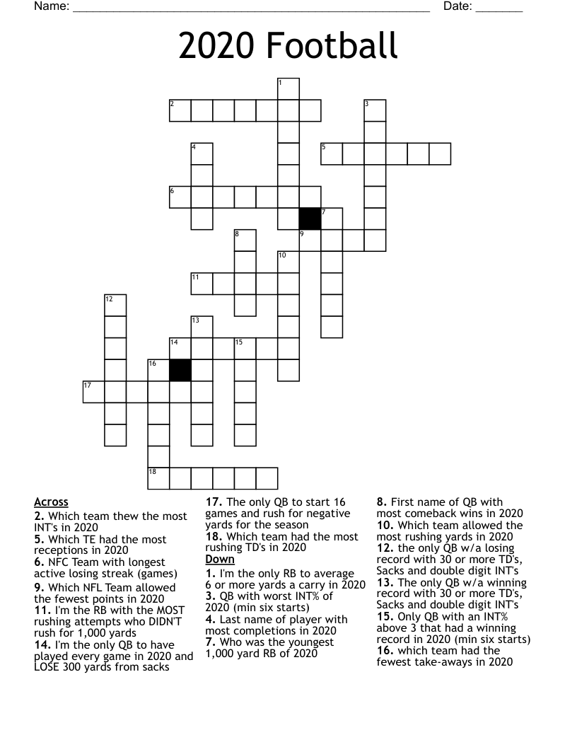 2020 Football Crossword