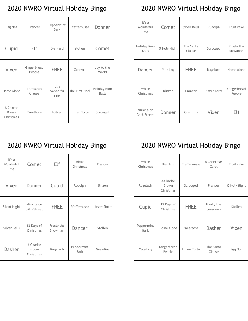 2020 NWRO Virtual Holiday Bingo